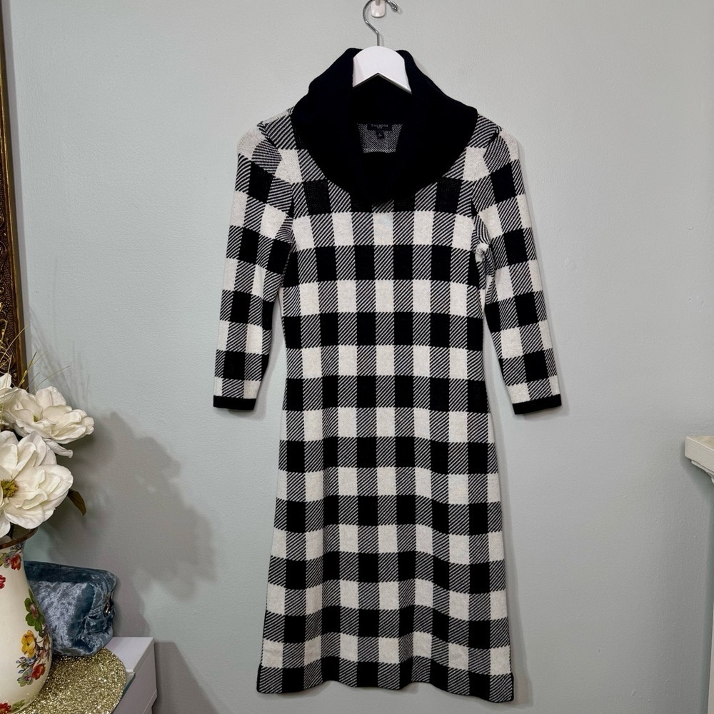 Talbots Cashmere Blend Buffalo Plaid Sweater Dress Black White Size P XS - Picture 8 of 12